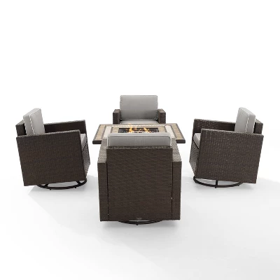 Palm Harbor 5pc Outdoor Wicker Conversation Set With Fire Table - Gray - Crosley 8 Palm Harbor 5pc Outdoor Wicker Conversation Set With Fire Table - Gray - Crosley - Image 6