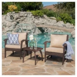 Honolulu 3pc Wicker Patio Chat Set With Cushions - Brown - Christopher Knight Home -Sunnydaze Decor Store GUEST 9a10c547 16ad 4069 b619 35d17ccde80b