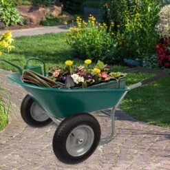 Nature Spring 2-Wheeled Garden Wheelbarrow For Residential DIY Landscaping, Lawn Care, And Remodeling -Sunnydaze Decor Store GUEST 9a23b7e2 0669 419f 9ed1 529cd3b1e833