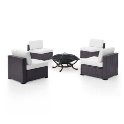 Biscayne 5pc Outdoor Wicker Conversation Set With 4 Armless Chairs & Fire Pit - White - Crosley -Sunnydaze Decor Store GUEST 9a8ef942 47de 43cc 96f8 6211776d283c