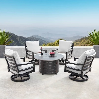 5pc Outdoor Fire Table Set With 44" Round Fire Table, 4 Deep Seating Swivel Rocking Chairs & Table Fabric Covers - Oakland Living 3 5pc Outdoor Fire Table Set With 44" Round Fire Table, 4 Deep Seating Swivel Rocking Chairs & Table Fabric Covers - Oakland Living