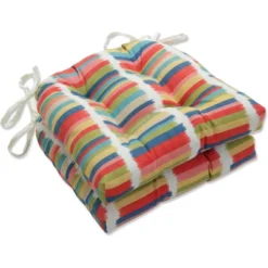 Set Of 2 Outdoor/Indoor Deluxe Tufted Chair Pads Solar Stripe - Pillow Perfect -Sunnydaze Decor Store GUEST 9b68c254 643d 4b22 8fb1 f025e4ae71f5