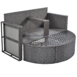 2pc Outdoor Wicker Conversation Sectional Set With Cushions & Half-Moon Side Table For Umbrella - Gray - GODEER -Sunnydaze Decor Store GUEST 9bcc78d6 6edb 4a36 b0e0 18f2e7e32273