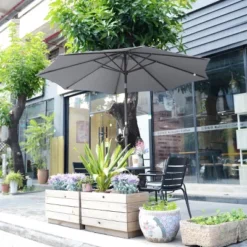 9-Foot Patio Umbrella - Easy Crank Outdoor Table Umbrella With Steel Ribs And Aluminum Pole For Deck, Porch, Backyard, Or Pool By Nature Spring (Gray) -Sunnydaze Decor Store GUEST 9bd677ea 22f8 4eb3 bb86 02e198a11478