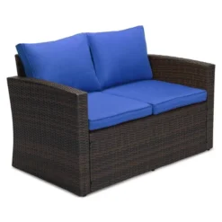 6pc Wicker Outdoor Conversation Set Royal Blue/Dark Brown - EDYO LIVING -Sunnydaze Decor Store GUEST 9bf6ce84 1362 442c 943f ad3870b4d027