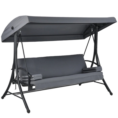 Costway Patio 3-Seat Porch Canopy Swing Converting Grey Cushion Pillow Adjust 3 Costway Patio 3-Seat Porch Canopy Swing Converting Grey Cushion Pillow Adjust