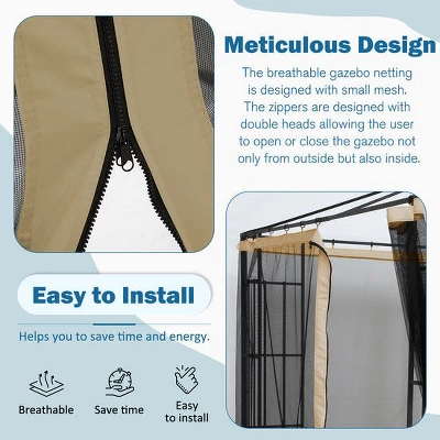 Aoodor Gazebo Netting Screen Replacement Universal 4-Panel Sidewalls 10' X 10' (Only Netting) 8 Aoodor Gazebo Netting Screen Replacement Universal 4-Panel Sidewalls 10' X 10' (Only Netting) - Image 6