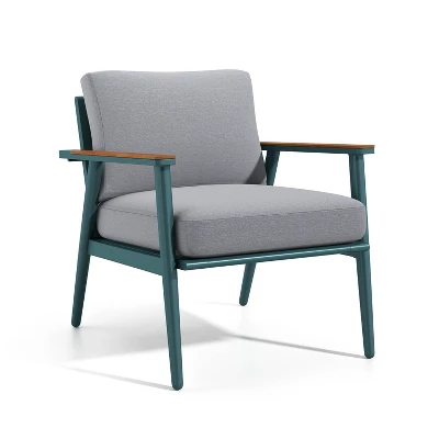 3pc Peakey Aluminum Patio Conversation Set Gray/Green/Oak - MiBasics 4 3pc Peakey Aluminum Patio Conversation Set Gray/Green/Oak - MiBasics - Image 2