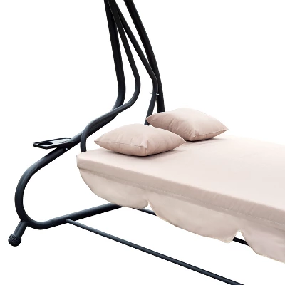 Outsunny 3 Seat Outdoor Free Standing Swing Bench Porch Swing With Stand, Comfortable Cushioned Fabric & Included Canopy 6 Outsunny 3 Seat Outdoor Free Standing Swing Bench Porch Swing With Stand, Comfortable Cushioned Fabric & Included Canopy - Image 4