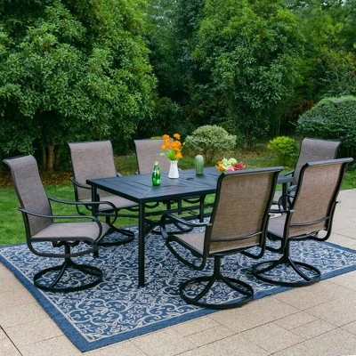 7pc Outdoor Dining Set With Swivel Sling Chairs & Large Metal Rectangle Table With Umbrella Hole - Gray - Captiva Designs 3 7pc Outdoor Dining Set With Swivel Sling Chairs & Large Metal Rectangle Table With Umbrella Hole - Gray - Captiva Designs