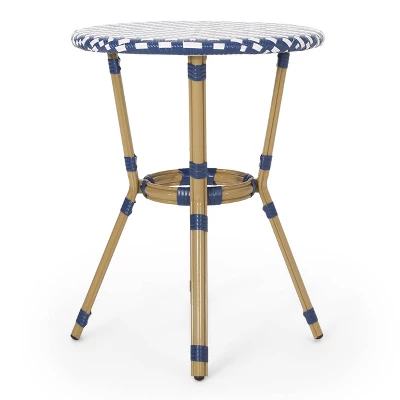 Picardy 3pc Outdoor Aluminum French Bistro Set - Navy/White/Bamboo - Christopher Knight Home 8 Picardy 3pc Outdoor Aluminum French Bistro Set - Navy/White/Bamboo - Christopher Knight Home - Image 6