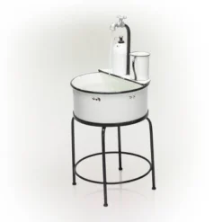 34" Metal Antique Cylindrical Fountain Sink With Stand White - Alpine Corporation -Sunnydaze Decor Store GUEST 9dcb41cf e247 4d8a 9af4 efbecd9a2150