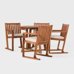 Saracina Home 5pc Modern Slatted Acacia Outdoor Dining Set With Round Table 10 Saracina Home 5pc Modern Slatted Acacia Outdoor Dining Set With Round Table -Sunnydaze Decor Store GUEST 9ed234b4 a32f 4569 b4c3 c06ec5fe0cf4