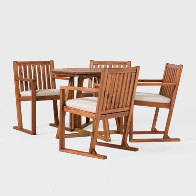 Saracina Home 5pc Modern Slatted Acacia Outdoor Dining Set With Round Table 5 Saracina Home 5pc Modern Slatted Acacia Outdoor Dining Set With Round Table - Image 3