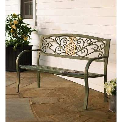 Evergreen Pineapple Metal Garden Bench - Verdigris 3 Evergreen Pineapple Metal Garden Bench - Verdigris