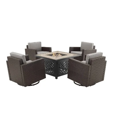 Palm Harbor 5pc Outdoor Wicker Conversation Set With Fire Table - Gray - Crosley 5 Palm Harbor 5pc Outdoor Wicker Conversation Set With Fire Table - Gray - Crosley - Image 3