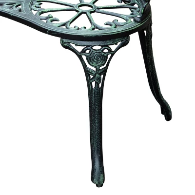 Outsunny Garden Bench Loveseat With Floral Rose Style, Cast Aluminum Frame For Outdoor, Patio, Park, Deck, Antique Green 7 Outsunny Garden Bench Loveseat With Floral Rose Style, Cast Aluminum Frame For Outdoor, Patio, Park, Deck, Antique Green - Image 5