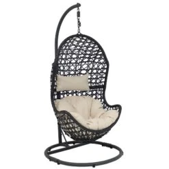 Sunnydaze Decor Sunnydaze Outdoor Resin Wicker Patio Cordelia Hanging Basket Egg Chair Swing With Cushion, Headrest, And Steel Stand Set- 3pc -Sunnydaze Decor Store GUEST a0310811 b648 4ec2 a847 9badf9f3b88e