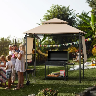 Tangkula 13.5'x 4'Patio BBQ Grill Gazebo Side Awnings Shelves 2-Tier Canopy Outdoor 4 Tangkula 13.5'x 4'Patio BBQ Grill Gazebo Side Awnings Shelves 2-Tier Canopy Outdoor - Image 2