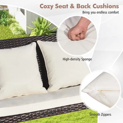 Costway Patio Rattan Porch Swing 2-Person Hanging Chair Cushioned Loveseat For Backyard 8 Costway Patio Rattan Porch Swing 2-Person Hanging Chair Cushioned Loveseat For Backyard - Image 6
