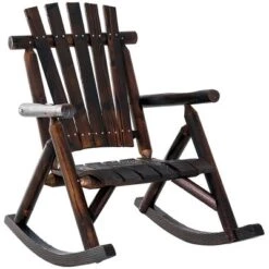 Outsunny Wooden Rustic Rocking Chair, Indoor Outdoor Adirondack Log Rocker With Slatted Design For Patio, Lawn -Sunnydaze Decor Store GUEST a0771eba cec8 4679 b084 568b8ab39722