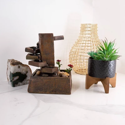 11" Resin Tiered Stone Eternity Tabletop Fountain Brown - Alpine Corporation 9 11" Resin Tiered Stone Eternity Tabletop Fountain Brown - Alpine Corporation - Image 7