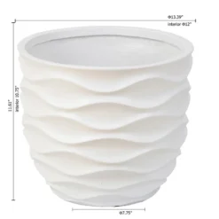 LuxenHome White MgO 11.6-Inch H Waves Round Planter -Sunnydaze Decor Store GUEST a1484439 893c 4a69 ab43 b2188ed49cdd