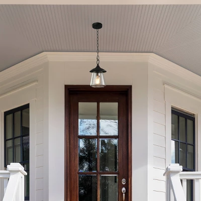 9.5" Metal/Glass Outdoor Pendant Light Black - LNC 4 9.5" Metal/Glass Outdoor Pendant Light Black - LNC - Image 2