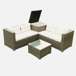 4pc Wicker Patio Seating Set With Cushions - Gray/Beige - GODEER -Sunnydaze Decor Store GUEST a1e3624d e98e 4b53 aaf1 542ab95630ce