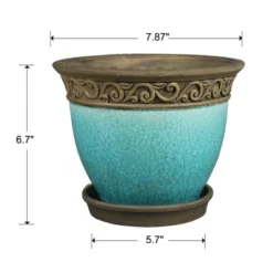 Southern Patio Cadiz 8 Inch Diameter Crackled Glazed Ceramic Indoor Outdoor Garden Planter Pot Urn With Saucer For Flowers, Herbs, And Plants, Teal -Sunnydaze Decor Store GUEST a1ffba39 2381 4746 ab77 6f5c0798bf6b