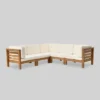Oana 5pc Acacia Wood V-Shaped Sectional Sofa Set Teak/Beige - Christopher Knight Home 1 Oana 5pc Acacia Wood V-Shaped Sectional Sofa Set Teak/Beige - Christopher Knight Home -Sunnydaze Decor Store GUEST a20015c6 674e 43f7 b185 5ed34977793f
