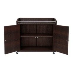 Teamson Home 39.5" Veronica Rolling Outdoor PE Rattan Bar Cart With Storage, Brown -Sunnydaze Decor Store GUEST a2cab8a8 d43f 4592 bcaf 1e3b03f72051