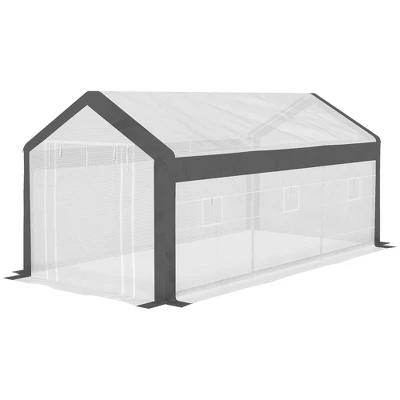 Outsunny 20' X 10' X 9' Walk-In Greenhouse, Outdoor Gardening Canopy With 6 Roll-up Windows, 2 Zippered Doors & Weather Cover, White 5 Outsunny 20' X 10' X 9' Walk-In Greenhouse, Outdoor Gardening Canopy With 6 Roll-up Windows, 2 Zippered Doors & Weather Cover, White - Image 3