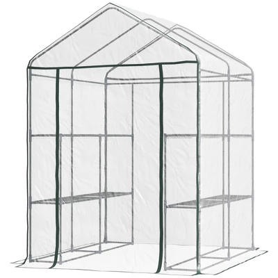 Outsunny Walk-in Greenhouse 4.7' X 4.7' X 6.4' Hot House With 3-Tier Shelving, Roll-Up Door For Outdoor, Garden 5 Outsunny Walk-in Greenhouse 4.7' X 4.7' X 6.4' Hot House With 3-Tier Shelving, Roll-Up Door For Outdoor, Garden - Image 3