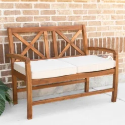 Acacia Wood X-Back Love Seat With Cushions Brown - Saracina Home 9 Acacia Wood X-Back Love Seat With Cushions Brown - Saracina Home -Sunnydaze Decor Store GUEST a375564a 7544 45f1 9224 786c06015617
