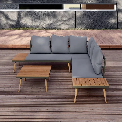 Stellar 4pc Outdoor Aluminum Sectional Set With Tables & Cushions - DUKAP 12 Stellar 4pc Outdoor Aluminum Sectional Set With Tables & Cushions - DUKAP - Image 10