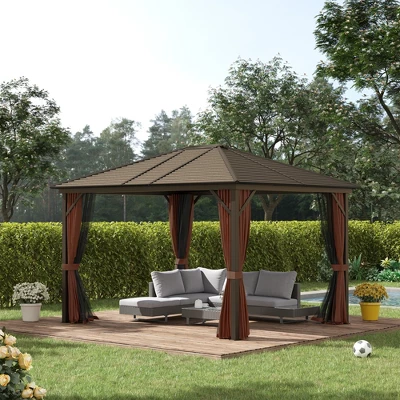 Outsunny 10' X12' Hardtop Gazebo With Aluminum Frame, Permanent Metal Roof Gazebo Canopy With 2 Hooks, Curtains And Netting For Garden 3 Outsunny 10' X12' Hardtop Gazebo With Aluminum Frame, Permanent Metal Roof Gazebo Canopy With 2 Hooks, Curtains And Netting For Garden