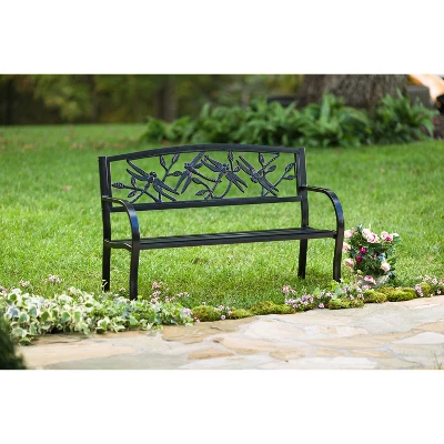 Evergreen Dragonfly Metal Garden Bench - Black 3 Evergreen Dragonfly Metal Garden Bench - Black
