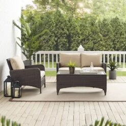 Kiawah 3pc Outdoor Wicker Conversation Set Sand - Crosley -Sunnydaze Decor Store GUEST a46c15ea 881e 44a5 81f0 6058d3b8aa68