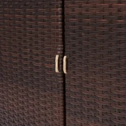 Teamson Home 39.5" Veronica Rolling Outdoor PE Rattan Bar Cart With Storage, Brown -Sunnydaze Decor Store GUEST a51525a0 8611 4eb0 a42e fd98dabea34e