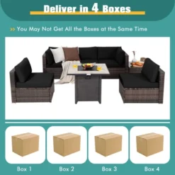 Costway 7PCS Patio Rattan Furniture Set 30'' Fire Pit Table Cover Cushion Sofa Off WhiteBlackNavyRedTurquoise -Sunnydaze Decor Store GUEST a5a7a9a4 e779 43c6 a14f 5443f9bc5333