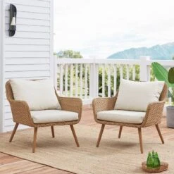 Landon 2pc Outdoor Wicker Chair Set - Beige - Crosley -Sunnydaze Decor Store GUEST a5aae553 31a7 4a03 95c6 7de8984f915e