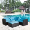 4pc Wicker Patio Sectional Seating Set With Cushions - Brown/Blue - GODEER -Sunnydaze Decor Store GUEST a694c7f7 1724 44aa 9ba1 d99e790e9367