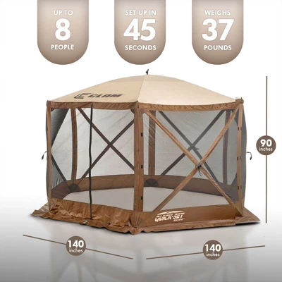 Clam Quick-Set Escape Sided Portable Pop-Up Outdoor Camping Gazebo Screen Tent With Ground Stakes And Carry Bag 3 Clam Quick-Set Escape Sided Portable Pop-Up Outdoor Camping Gazebo Screen Tent With Ground Stakes And Carry Bag