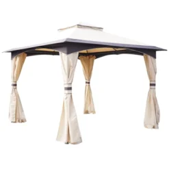 Outsunny 10' X 10' Outdoor Gazebo With Mesh Netting Sidewalls For Shade And Rain, Patio Gazebo Canopy With 2-Tier Soft Top Roof And Steel Frame For Lawn, Garden, Backyard And Deck -Sunnydaze Decor Store GUEST a7378995 0334 4ba4 a603 ff506dadb31d