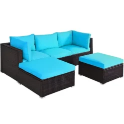 Costway 5PCS Patio Rattan Sectional Conversation Set Ottoman Turquoise -Sunnydaze Decor Store GUEST a75d783b b63c 4f45 9068 ca3b46a0ac3d