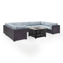 Biscayne 6pc Outdoor Wicker Sectional Set With Fire Table - Mist - Crosley -Sunnydaze Decor Store GUEST a7636de9 f985 4553 887b ba149be59222