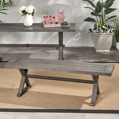 Lamphere Rectangle Aluminum Modern Dining Bench Dark Gray - Christopher Knight Home 3 Lamphere Rectangle Aluminum Modern Dining Bench Dark Gray - Christopher Knight Home