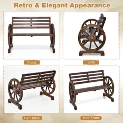 Costway Outdoor Wooden Wagon Wheel Garden Bench 2-Person Slatted Seat Armrests Rustic 18 Costway Outdoor Wooden Wagon Wheel Garden Bench 2-Person Slatted Seat Armrests Rustic -Sunnydaze Decor Store GUEST a7e90191 bda9 4b38 86b7 603fdd2ebf9e