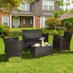 Costway 4PCS Rattan Patio Furniture Set Cushioned Sofa Chair Coffee Table 29 Costway 4PCS Rattan Patio Furniture Set Cushioned Sofa Chair Coffee Table -Sunnydaze Decor Store GUEST a82c673f b4e5 4b25 b1ce 4ad04597281a